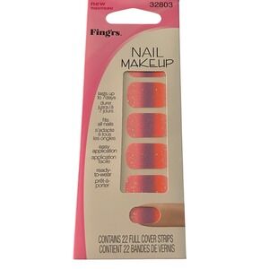 Fingrs Nail Makeup Full Cover Strips 22 Count Ombre Glitter Pink Purple Orange